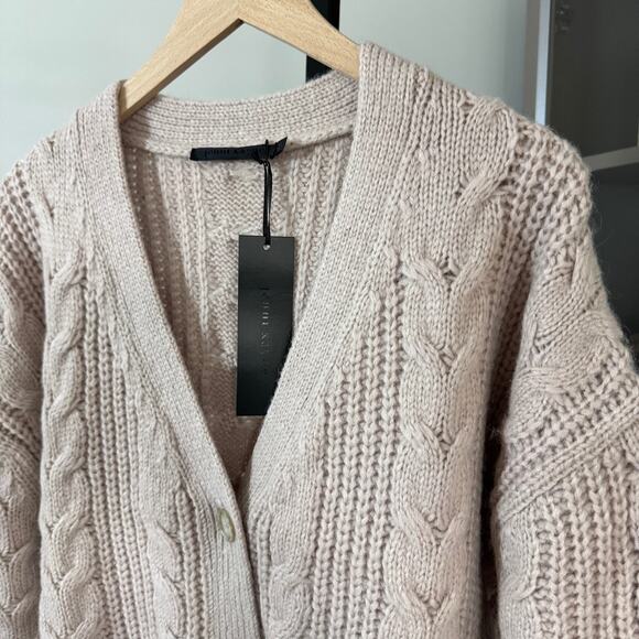 Jenni Kayne Cable Knit Cocoon Blush Cardigan XS NEW Pink Button Front Sweater - Picture 3 of 7